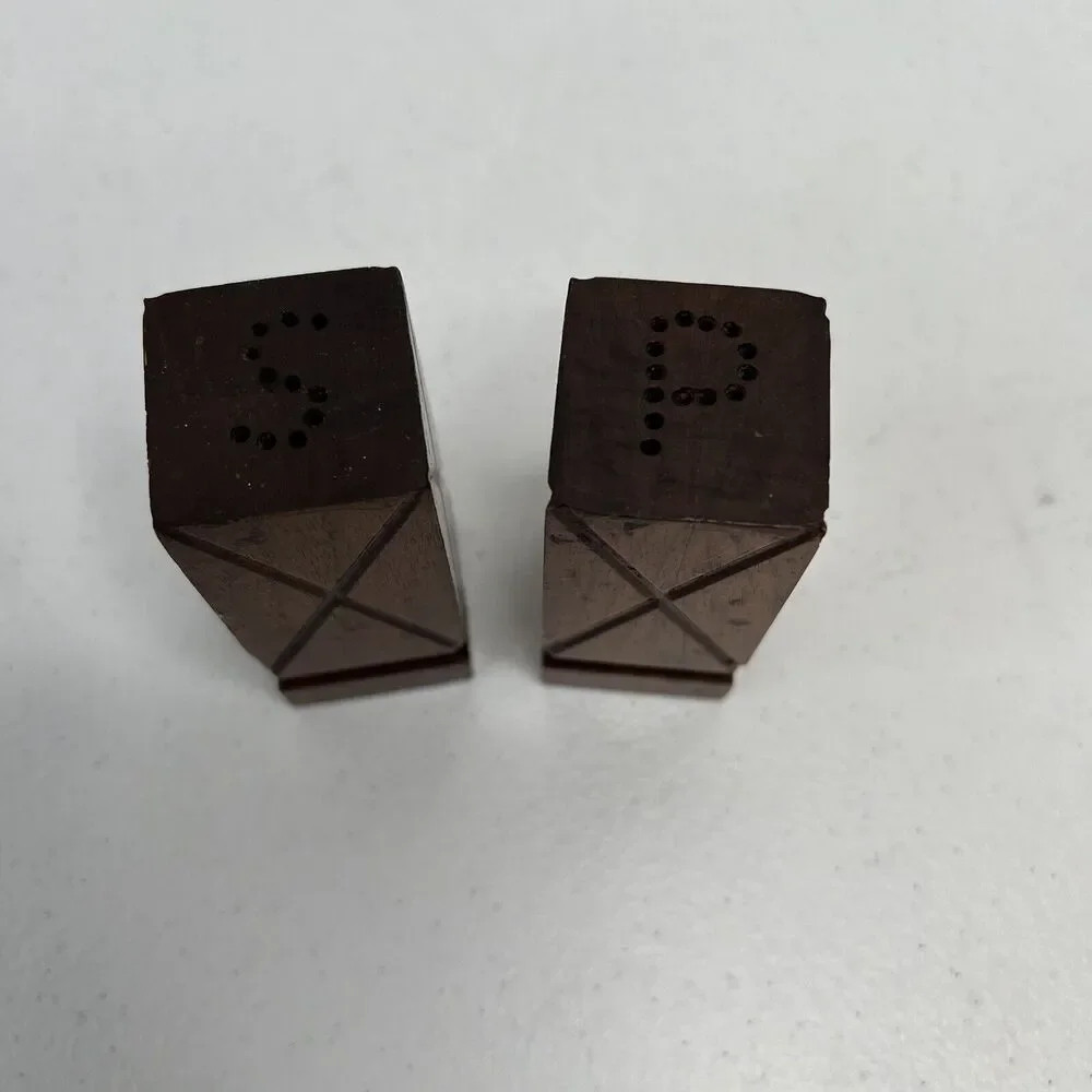 Vintage Wooden MCM Mid Century Modern Salt And Pepper Shakers Square Wood Rustic